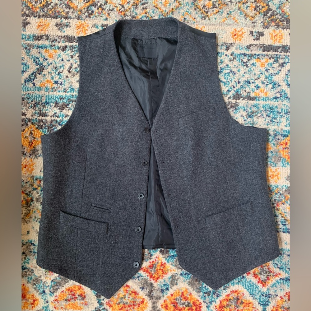 Worn ONCE - ADOS Gray wool front vest Size 46”